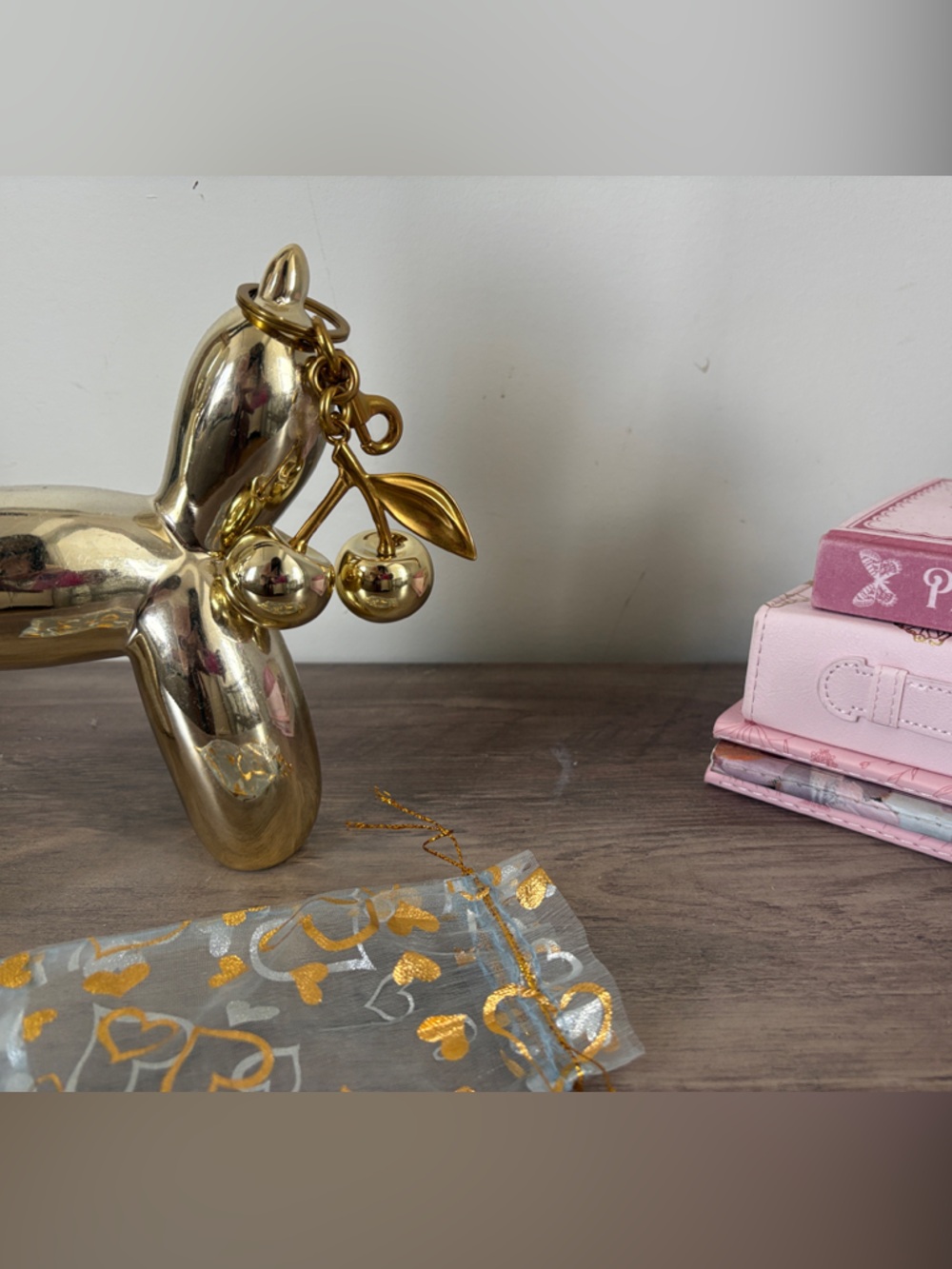 Gold Cherry Charm Keychain